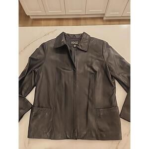 Women's Black Leather Outer, Lining Polyester Sz XL Zipper Coat New York & Co